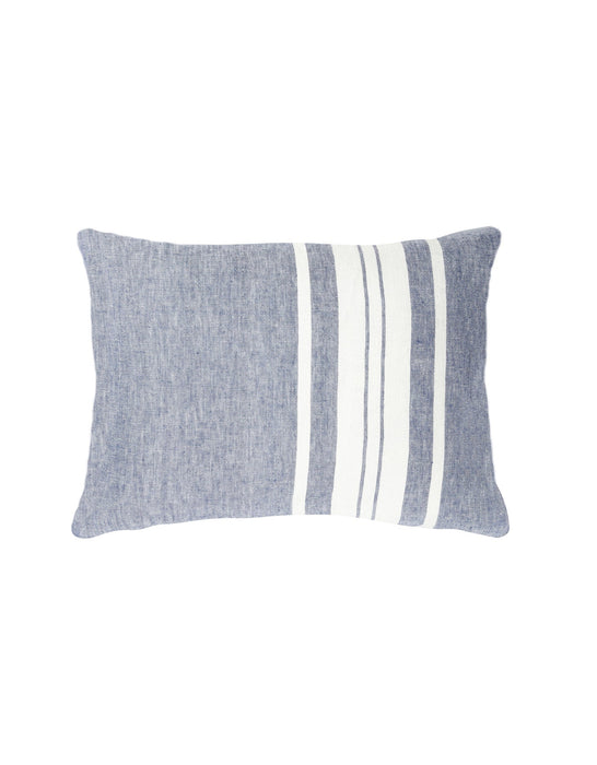 Pillow - Linen Chambray Blue Bold Stripes