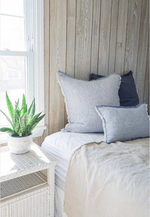 Pillow - Blue & White Striped Linen Pillow-Chambray