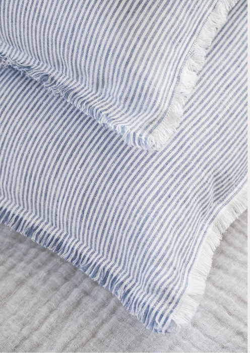 Pillow - Blue & White Striped Linen Pillow-Chambray
