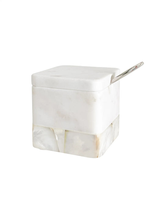Mother of Pearl Marble Salt Cellar with Spoon-White